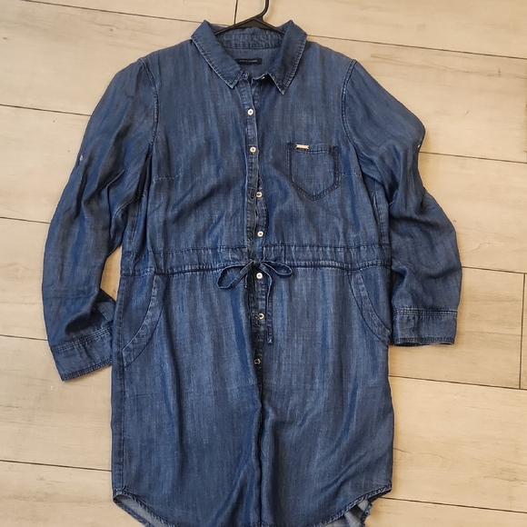Tommy Hilfiger Denim Shirt Dress Chambray Long Sleeve Size Large - Picture 1 of 4